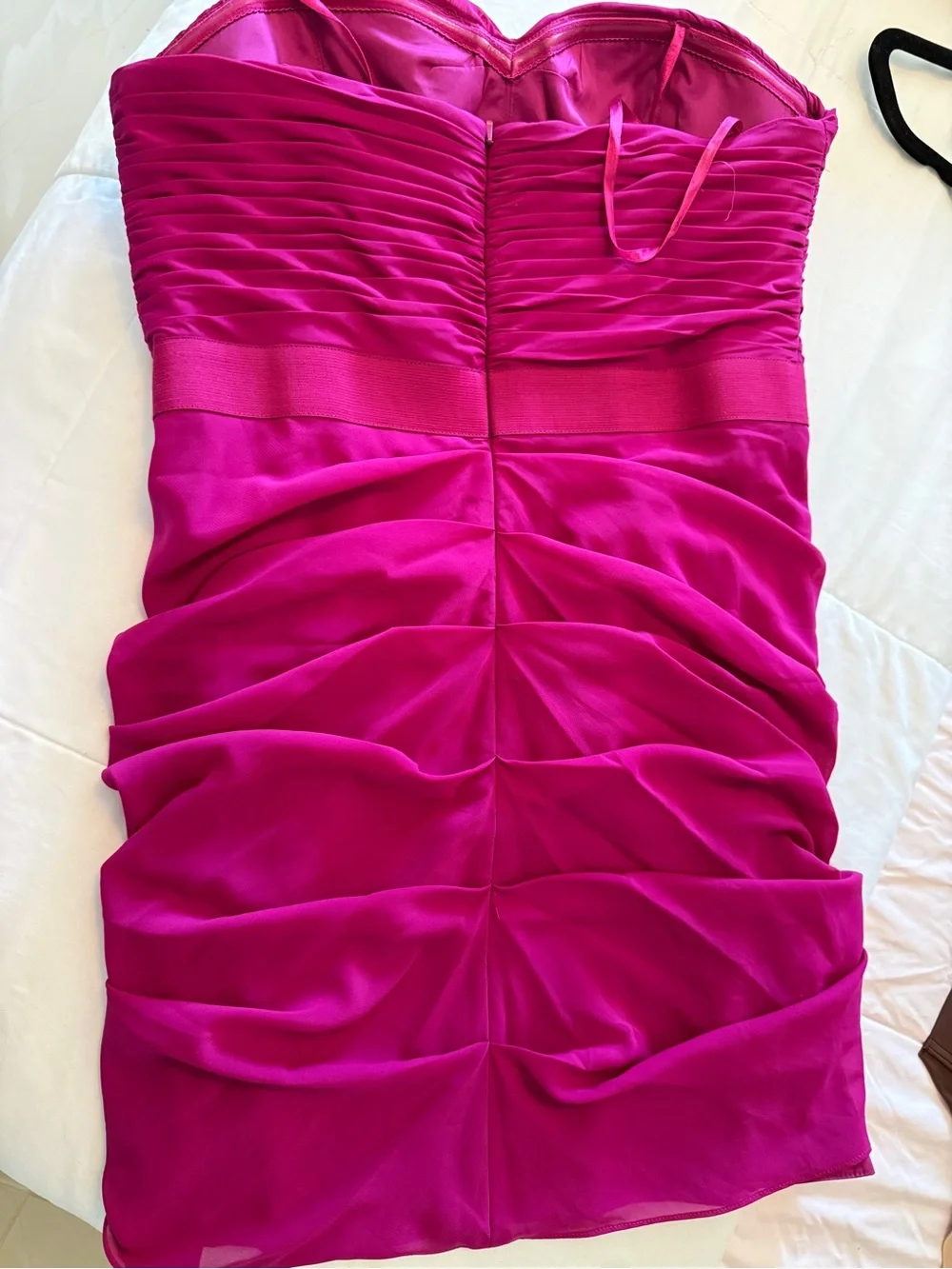 Fuchsia Spaghetti Strap Ruched Bodice Dress - Picture 7 of 11